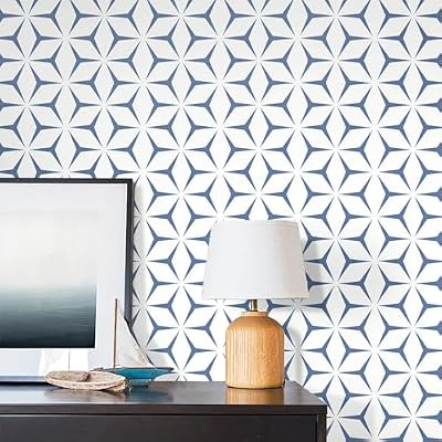 Heroad Wall Paper Peel and Stick Modern Blue Wallpaper Peel and Stick Boho Geometric Blue Contact Paper for Cabinets and Drawers Renter Friendly Self-Adhesive Removable Waterproof 17.7” x 118”
