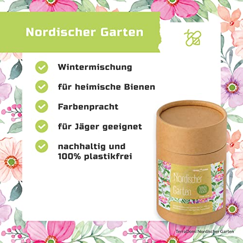Foto von TerraDomi 300g nordischer Garten winterharte Blumenmischung I Überjährig als Winterbegrünung auch im Gemüsegarten I besonders für Jäger geeignet im Revier I nachhaltige Verpackung, 100% plastikfrei