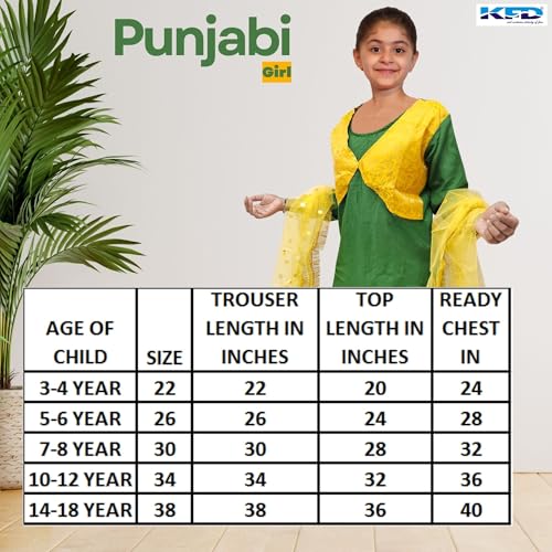 Image of Kaku Fancy Dresses Polyester Indian State Punjabi Folk Dance Costume for Kids /Salwar Suit with Dupatta For Girl Costume - Green & Yellow, 3-4 Years
