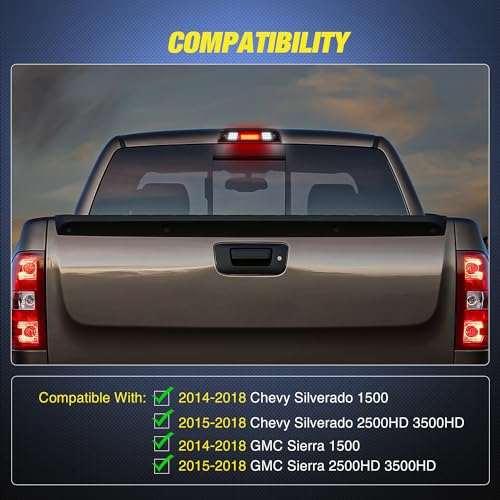 Image of Nilight Third Brake Light for Chevy GMC 1500 2500 3500HD 2014-2018, Smoked