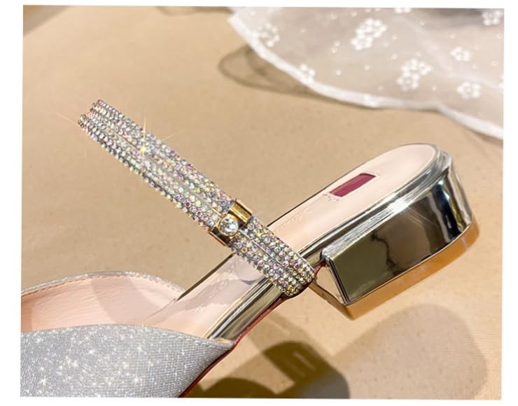 LXJYDN Sandal Women Stylish Rhinestone Decorated Pointed Toe Sandals Thick Heel Flat Sandals - Afbeelding 4
