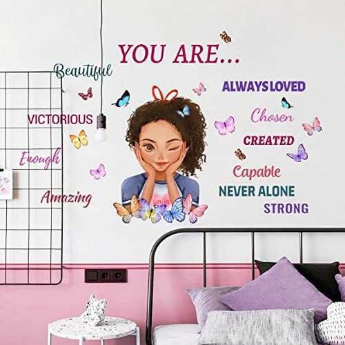Yotdmk Curly Hair Black Girls Wall Stickers For Girls Bedroom Living Room Study Room Decoration Wall Decals Vinyl Murals You Are Beautiful Inspirational Quote Wall Stickers Gift For Daughter #TOP5