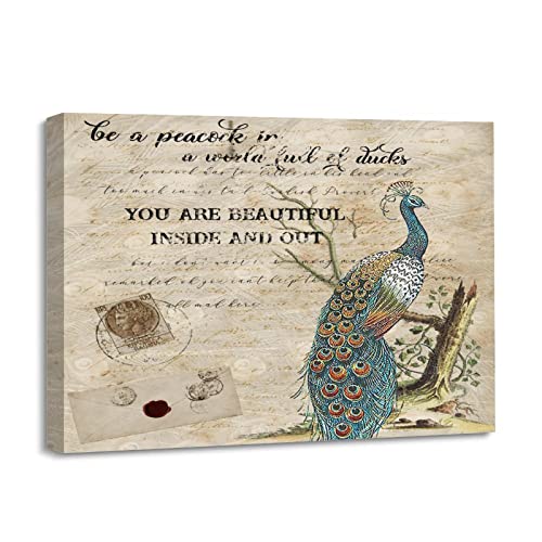 Toile murale botanique vintage paon pour sublimer un mur vide
