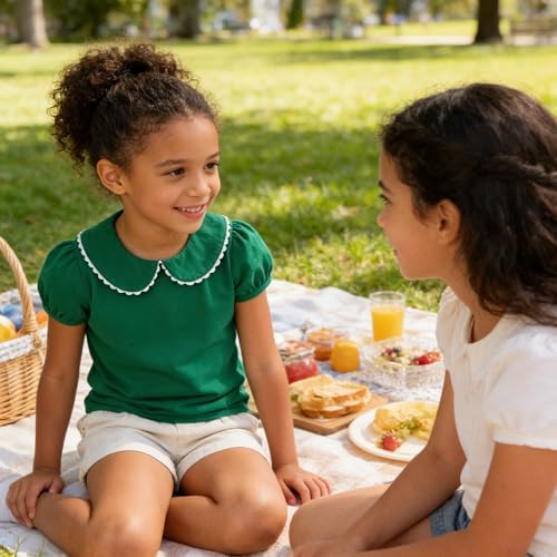 Image of LYSMuch Girl Short Sleeve Peter Pan Collar Shirt Kid School Polo Shirt