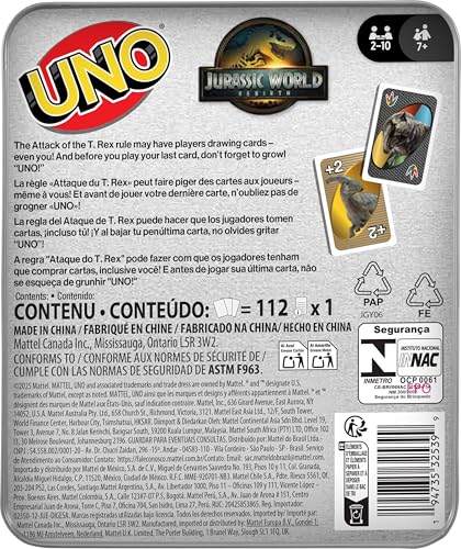 Mattel Games UNO Jurassic World Rebirth-Kartenspiel in einer Sammeldose für Kinder, Erwachsene und Familie, mit speziellen Regeln und Bildern, inspiriert vom Film – Bild 7