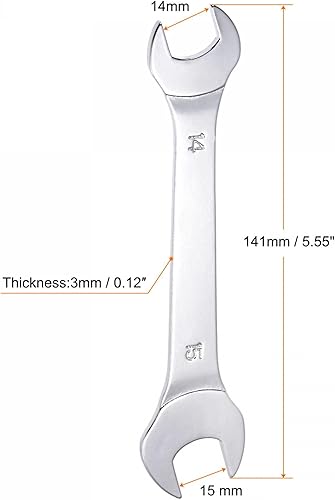 Miniatura 2 de uxcell Llave fina de extremo abierto, espejo métrico de 0.551 in x 0.591 in, acero de alto carbono, para mantenimiento doméstico y reparaciones