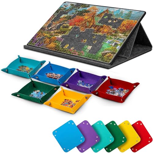 HAOWYYUU 6 Pièces Trieur Puzzle en Feutre, Plateau Puzzles Rangements Portable Empilables avec Boutons-Pression pour 250-500 Pièces, 23x23 cm