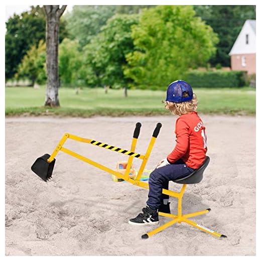 JOYMOR Kids Ride on Sand Digger with Cross Base, Outdoor Kid Excavator Cane with 360° Rotatable Seat, Sandbox Digger for Kids Outdoor, Heavy Duty Steel Excavator for Snow, Beach and Dirt (Yellow)