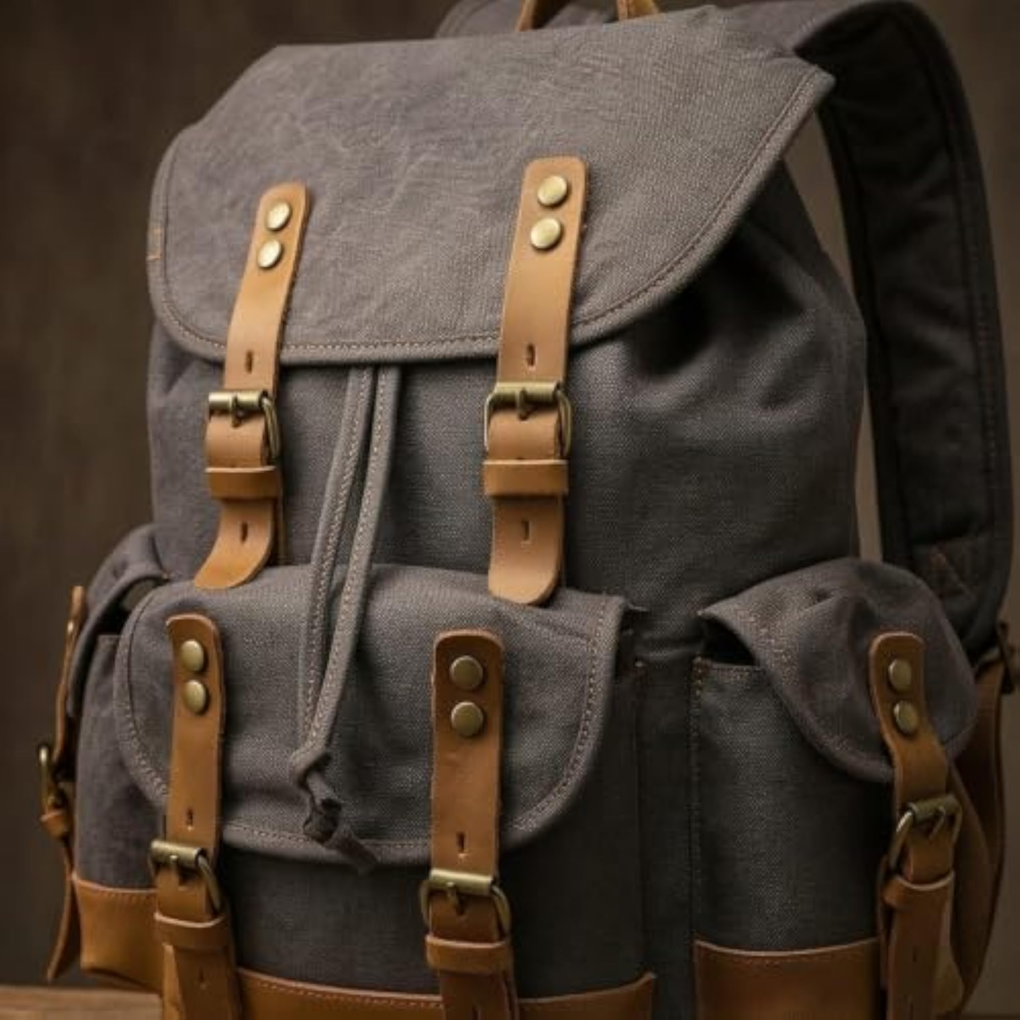 Vintage-Inspired Canvas Backpack with Pockets