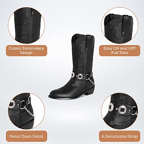 Femflame Cowboy Boots For Men Chunky Blocked Heel Boots With Chonco Strap Stitched Western Boots Closed Round Toe Pull On Embroidered Mid-Calf Boots #TOP3