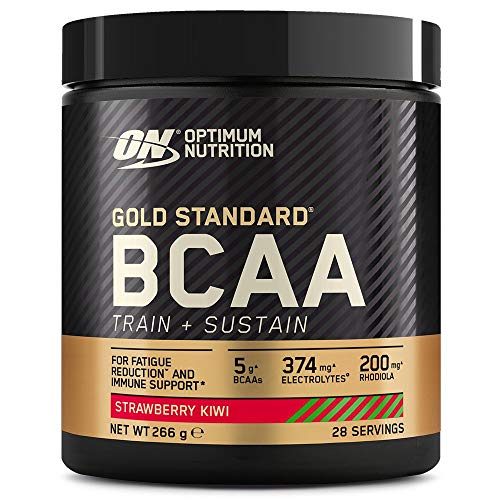 Optimum Nutrition Gold Standard BCAA Pulver, Aminosäuren Komplex Hochdosiert mit Vitamin C, Wellmune, Magnesium und Elektrolyten, BCAAs Pulver von ON, Strawberry Kiwi, 28 Portionen, 266g