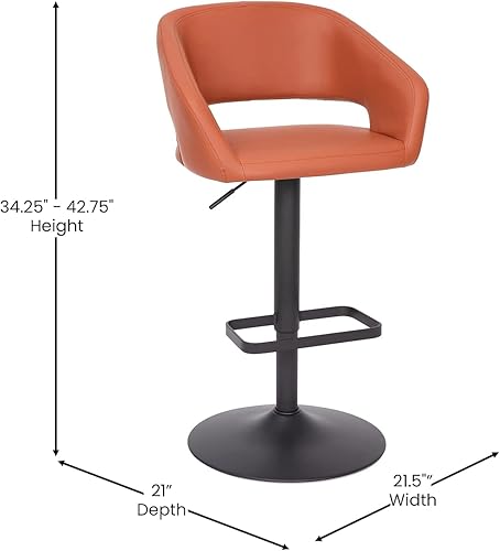 Miniatura 93 de Flash Furniture Erik Taburete de bar contemporáneo de altura ajustable con reposapiés y respaldo medio redondeado, taburete tapizado de altura de