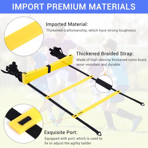 Ohuhu Ensemble d'entrainement pour échelle d'agilité Échelle de Vitesse de 12 Rangs et 4 piquets, équipement de Jeu de Pieds pour Les Exercices de Football – Image 3