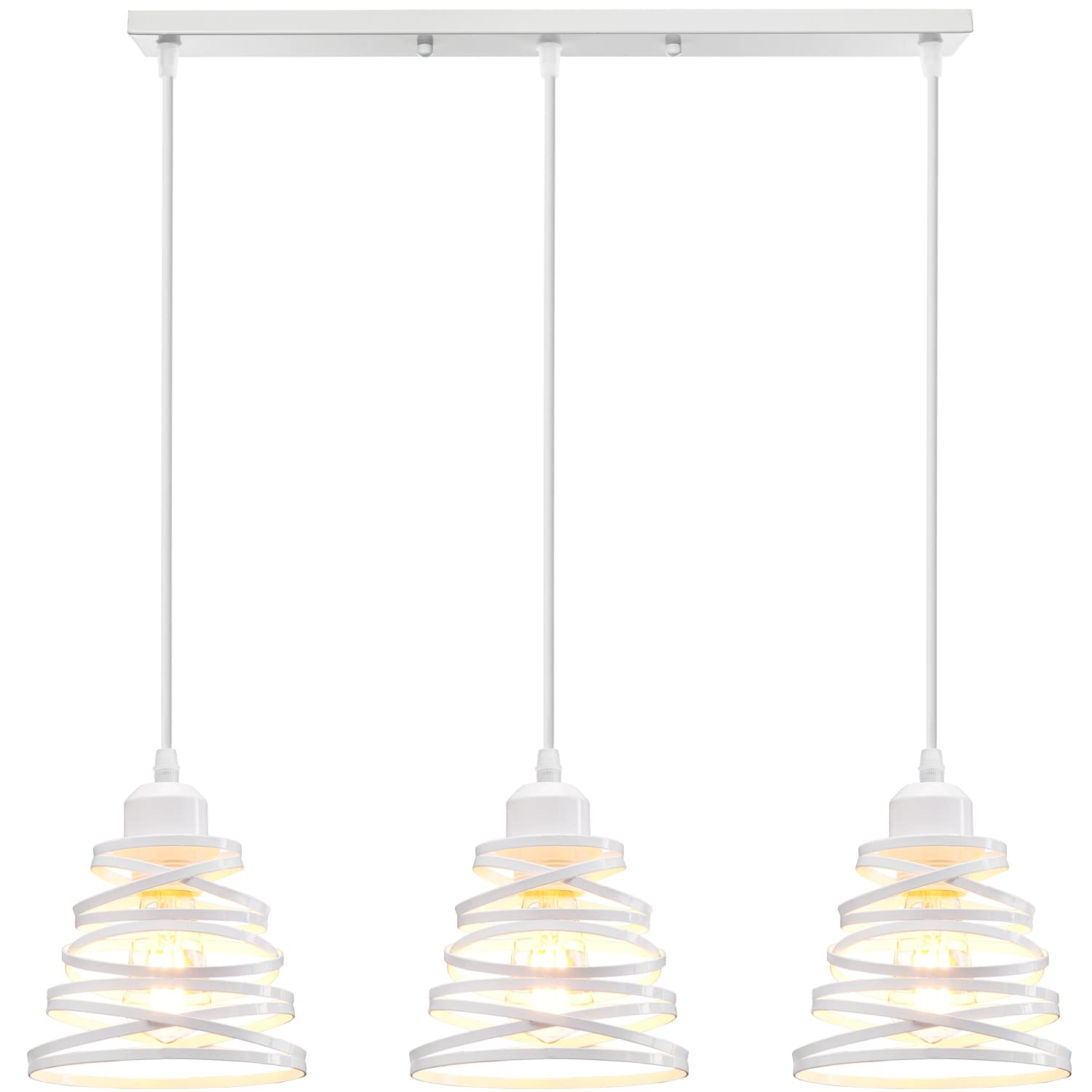 iDEGU 3 Luces Lámpara Colgante Moderna Creativa Lámpara de Techo Interior Diseño Espiral en Cascada de Metal Vintage Luz Colgante para Dormitorio Cocina Sala Comedor (Araña 3 Luces, Barra, Blanco)