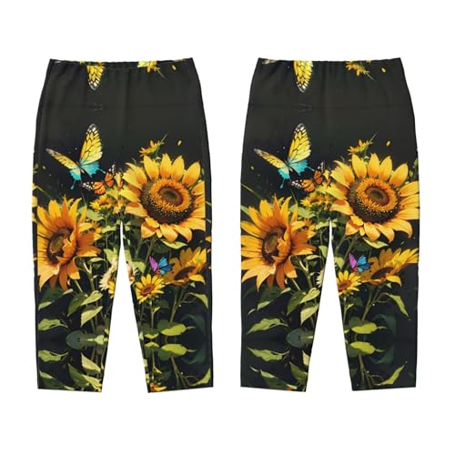 Pajama Pants Pajama Bottoms with Elastic Waistband Sleepwear Lounge Pants, Sunflowers Butterfly Print3