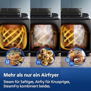 Philips Steam Airfryer 5000 Series Dual Basket Heißluftfritteuse mit Dampfgar-Funktion & 2 Körben – Steam, Airfry, SteamFry, 9L (3L+6L), RapidAir Plus, automatische Dampfreinigung (NA552/00)