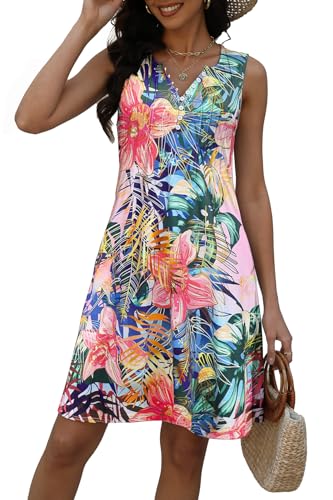 Disamer Beach Dresses for Women 2025 Vacation Swim Cover up V-Neck Summer Dress Button Down Sleeveless Boho Floral Sundress4