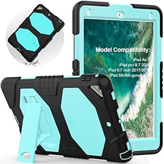 SEYMAC iPad Case 9.7 5th/6th Generation , Heavy Duty Shockproof Protective Case with Stand for Apple iPad 9.7 inch 2018/2017/ iPad Air 2 (Light Blue/Black)