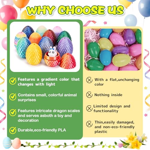 Image of Mini Dragon Eggs & Animals Prefilled Easter Eggs Easter Basket Essentials&Stuffers Surprise Toy Eggs with Mini Animals Inside Fidget Sensory Toys for Kids