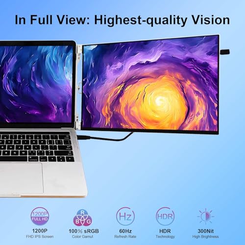 Image of 16'' Portable Dual Monitor Laptop Screen Extender 1200P | USB-C Mini H /D Video Input Plug & Play for 15.6-17.3 Inch Laptops Triple Screen Workstation for Work,Travel,Outdoor,Home
