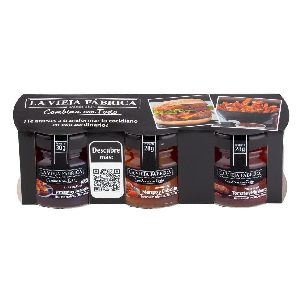 La Vieja Fábrica | Surtido salsa COMBINA CON TODO | Pack de 3 | Pimiento y Jalapeño | Mango y Cebolla | Tomate y Pimiento