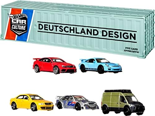 Hot Wheels Premium Car Culture Deutschland Design Container Set, 5-Pack of German 1:64 Scale Vehicles, New & Vintage, Gift for Adult Collectors