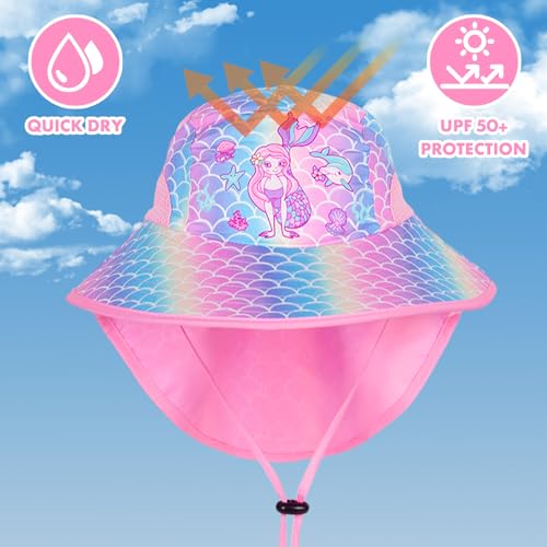 Girl Sun,Cut UPF 50+ Kids Beach Hat with Neck Flap - Adjustable Breathable Summer Bucket Hats for Toddler Girls 4-12 Year4