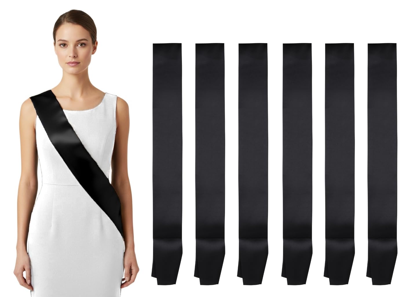 Pack of 6 Blank Satin Sash, Princess, Beauty Queen, Homecoming, Winner, Mayor, Make Your Own Pins, Party Plain Pageant Sashes, Black