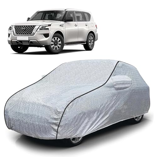 Image of Sulfar 100% Waterproof Car Body Cover Compatible with Mirror for Nissan Patrol (Triple Stitched, Full Bottom Elastic, Magic Silver with Black Piping)