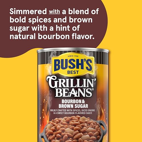 Image of BUSH'S BEST 22 oz Canned Bourbon & Brown Sugar Grillin' Beans Source of Protein and Fiber, Low Fat, Gluten Free, (Pack of 4)