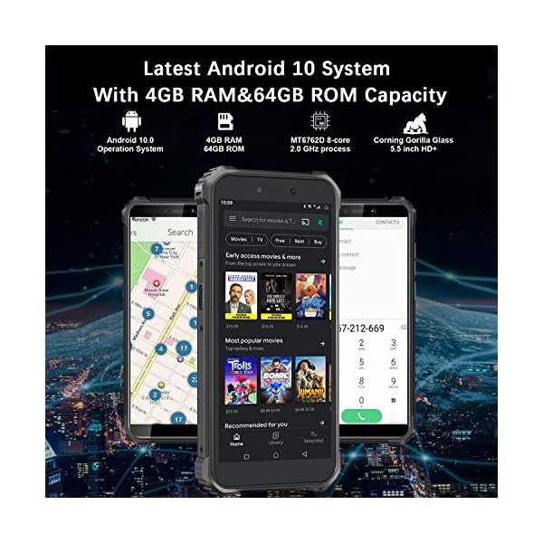 OUKITEL WP5 Pro Rugged Cell Phone Unlocked, 4GB +64GB 8000mAh Android 10 Smartphone IP68 Waterproof 5.5" HD+ Triple Camera Global Version 4G LTE GSM AT&T T-Mobile Metro PCS Face ID Fingerprint