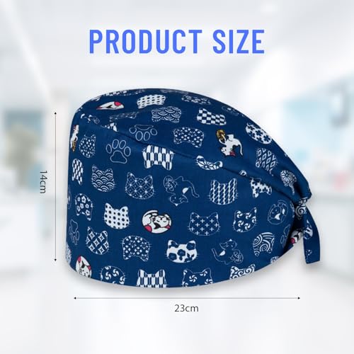 ZUWIJEQ Op Haube Verstellbar Arbeitskappe Baumwolldruck Krankenschwestern Kappe Op Hauben Damen Herren Staubhauben Kappe Für Ärzten,Krankenschwestern, OP Personal und Labor, Op Haube Stoff(Kätzchen)