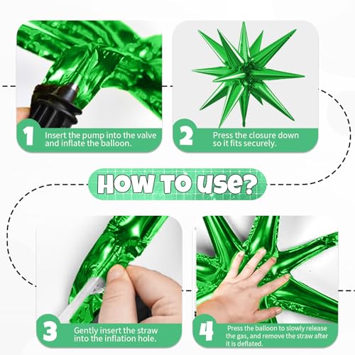 Image of 6pcs 22 inch Green Star Balloons and Green 4D Large Foil Balloons, Foil Star Balloon 4D Aluminum Balloon For Birthday Baby Shower Party Wedding Christmas Graduation Anniversary Bridal Shower Decor