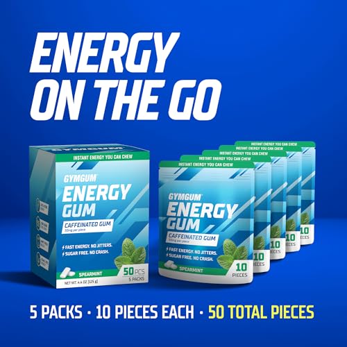 GYMGUM Caffeine Energy Gum, 50mg Caffeine & L-Theanine, Spearmint 50 Ct - image 7
