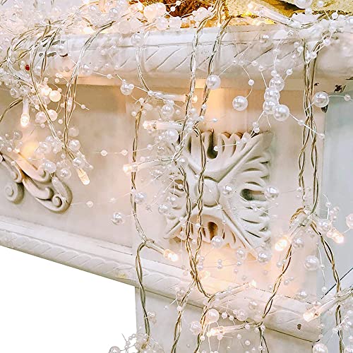 Christmas Ocean Pearl Fairy String Lights 20Ft 60 Led Xmas Berry Beads Garland Battery Oprated For Winter Indoor Bedroom Wedding Birthday Festival Party New Year Diy Home Mantel Decoration (White) #TOP5