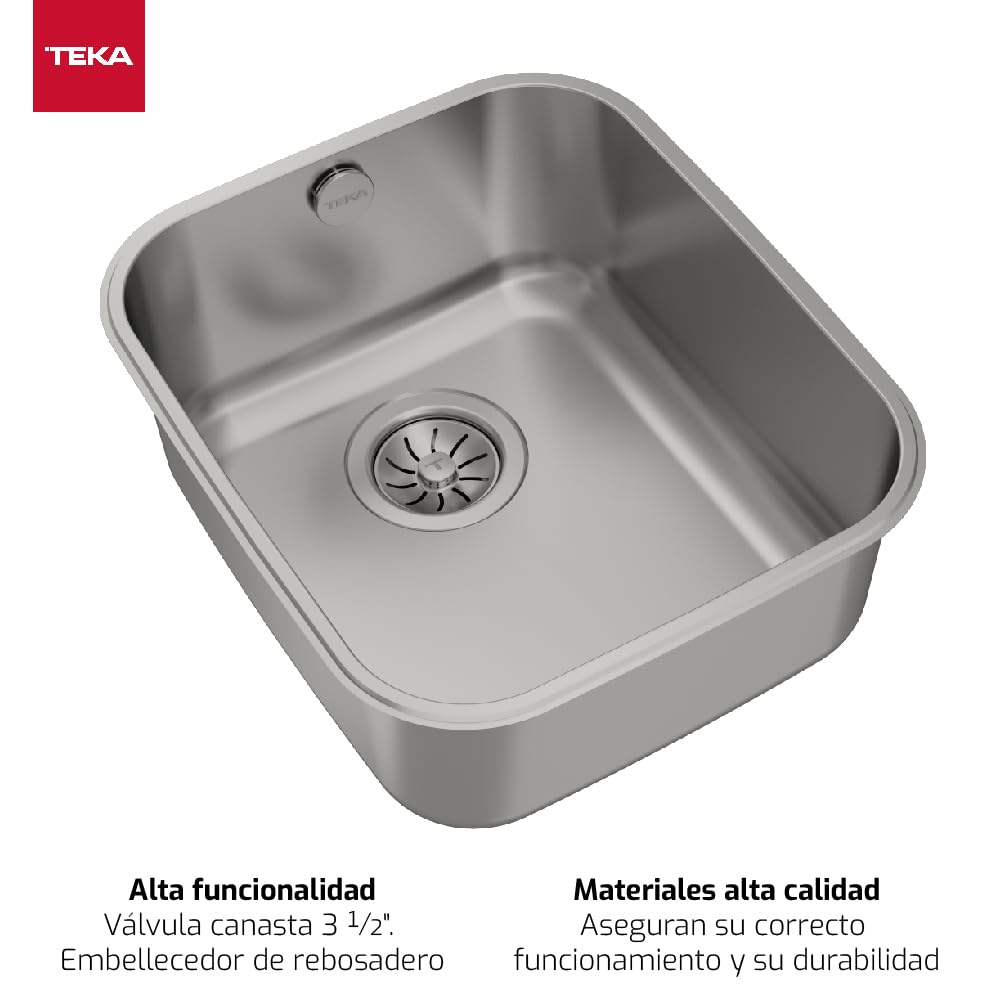 TEKA BE 34.40 - Fregadero Bajo Encimera, 1 Cubeta, para Mueble de 45cm, Cubeta de Acero Inoxidable, Fácil Instalación, Diseño Moderno, Color Acero Inoxidable