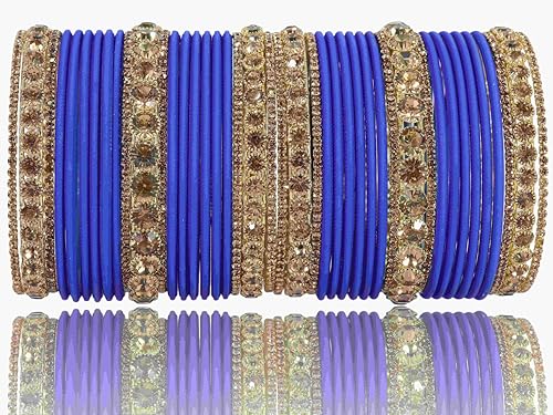 Image of NMII Non-Precious Metal Base Metal and Studded Zircon Gemstone and Matte Finish Worked Bangle set for Women /Girls