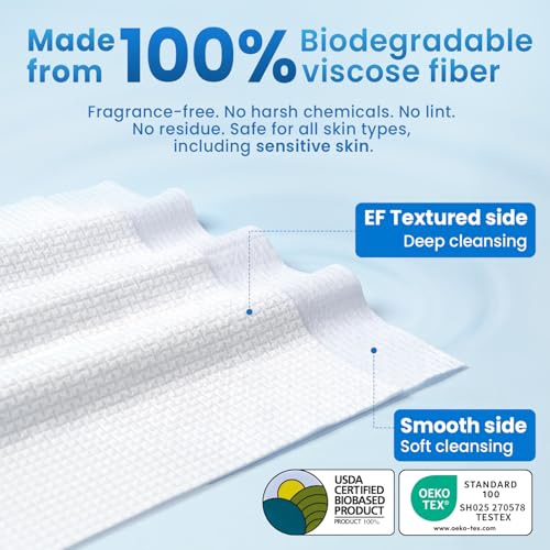 Image of Borje Face Towels XL, Thick Disposable Face Towel 10 inch x 12 inch, 300 Count (6 Packs of 50), 100% USDA Biobased Facial Towelettes, Ultra Soft Makeup Remover Dry Wipes for Women Cleansing