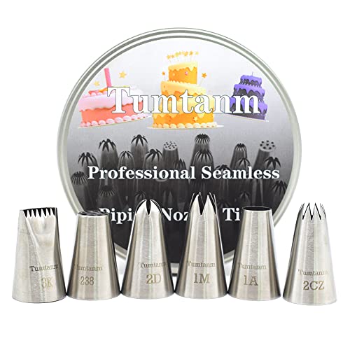 Tumtanm Paquete de 6 boquillas de tubería grandes, boquillas de glaseado sin costuras, boquillas de decoración de pasteles para fiestas y bodas Cover