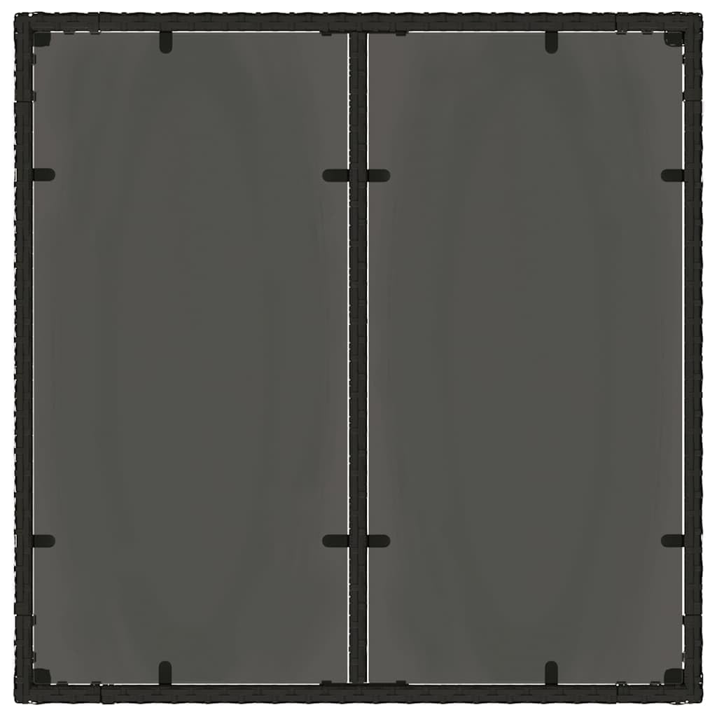 Poly Rattan Gartentisch mit Glasplatte Schwarz 90x90x75 cm, Stabiler pulverbeschichteter Stahlrahmen, pflegeleichtes PE-Rattan für Terrasse und Garten