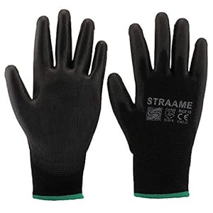 Straame Pack of 12 or 24 Black Safety Work Gloves, Outdoors PU and Nylon Non-Slip Work Handling Gloves, Good Dexterity…