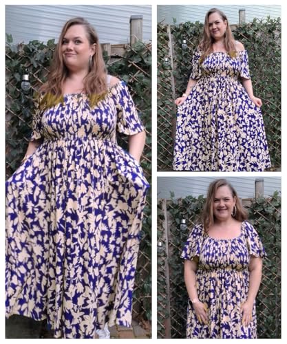 Image of RITERA Plus Size Dresses for Curvy Women Square Neck Short Sleeve Summer Floral Smocked Maxi Dress with Pocket XL-5XL
