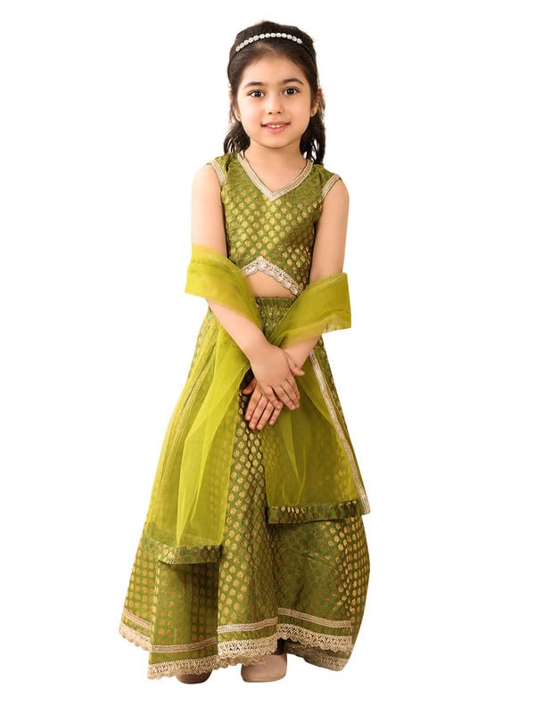 superminis Girls Brocade Readymade Sleeveless Emebelished with Lace Lehenga Choli with Net Dupatta Set superminis Girls Brocade Readymade Sleeveless Emebelished with Lace Lehenga Choli with Net Dupatta Set