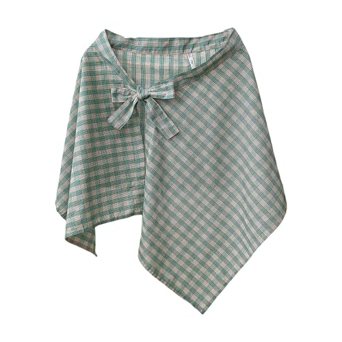 Women Layering A Line Half Wrap Skirt Checkered Decorative Hip Scarf Hip Covering Lace Up Asymmetrical Short Apron Skirt Green