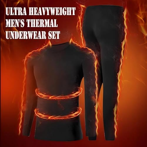 Ouruikia Men's Ultra Heavyweight Thermal Underwear Set Fleece Lined Base Layer Top Bottom Long Johns for Extreme Cold Weather XL Black