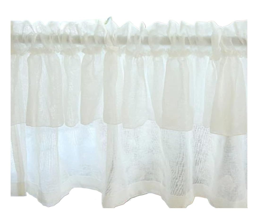 Tende per roulotte, tende per cucina, Kitchen Curtain Semi Transparent Window Valance Curtain Country Style Faux Linen Textured Short Curtain White Voile Half Curtain 1 Piece, (Color : White, Size :