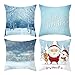 Beydodo Fundas Cojin Navideñas,4 Fundas de Cojin Funda de Cojines 45X45,Árboles de Nieve Monigote de Nieve y Ciervo Papá Noel Hello Winter Azul Blanco Rojo