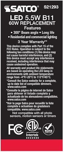 Miniatura 7 de Satco 6Pk 5.5w B11 LED 4000K base media esmerilada regulable - 60w equiv