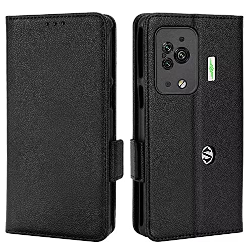 Topme Estuche de Cuero para BlackShark 5 Pro (6.67' Inches), [ Funda para Teléfono de la Serie con Patrón de Lichi Simple] - Negro