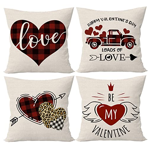SIBOSUN Lot de 4 Housses de Coussin pour la Saint-Valentin - 45,7 x 45,7 cm - Motif cœur ailé - pour décoration de canapé Cover